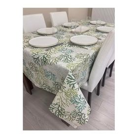 Zeren Home Sıvı Geçirmez Yeşil Mercan Desenli 150x220 cm Masa Örtüsü