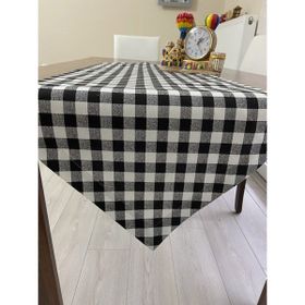 Zeren Home Siyah Beyaz Kareli Çift Taraflı Dertsiz Dikdörtgen 40x160 cm Runner