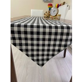 Zeren Home Siyah Beyaz Kareli Sıvı Geçirmez Dikdörtgen 50x170 cm Runner