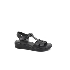 Zerhan G1015 Siyah Cırtlı Yumuşak Taban Comfort Kadın Sandalet
