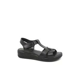 Zerhan G1015 Siyah Cırtlı Yumuşak Taban Comfort Kadın Sandalet