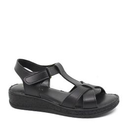 Zerhan G1015 Siyah Cırtlı Yumuşak Taban Comfort Kadın Sandalet
