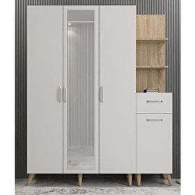 Zerka Concept Açelya Meşe Beyaz 160 cm M3 Portmanto