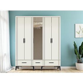 Zerka Concept Belissa 5 Kapaklı Çekmeceli MDF Beyaz Gardrop