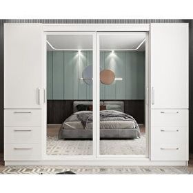 Zerka Concept Bella Sürgü Kapaklı Beyaz 240 cm Dolap Gardırop