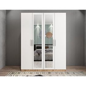 Zerka Concept Bevel 4 Kapaklı Gizli Çekmeceli Çam Beyaz 140 cm Gardrop