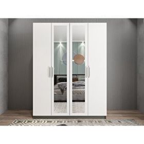 Zerka Concept Bevel 4 Kapaklı Gizli Çekmeceli Füme Beyaz 160 cm Gardrop