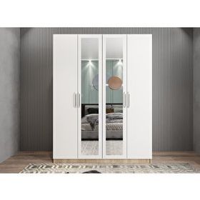 Zerka Concept Bevel 4 Kapaklı Gizli Çekmeceli Meşe Beyaz 180 cm Gardrop