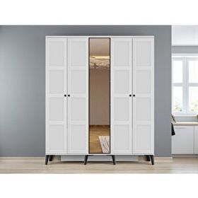 Zerka Concept Birce 5 Kapaklı Çekmeceli MDF Membran Reflekte Cam Beyaz Gardrop