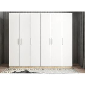Zerka Concept Cartel 6 Kapaklı Gizli Çekmeceli Meşe Beyaz Gardırop Dolap