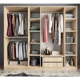 Zerka Concept Cartel 6 Kapaklı Gizli Çekmeceli Meşe Beyaz Gardırop Dolap