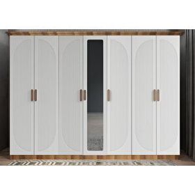 Zerka Concept Datça Membran 7 Kapaklı Ceviz Beyaz 280 cm Gardrop