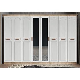 Zerka Concept Falcon Membran 8 Kapaklı 4 Çekmeceli Meşe Beyaz 320 cm Gardrop
