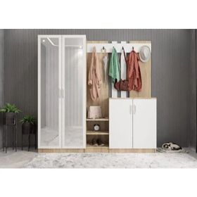 Zerka Concept Flora Aynalı Meşe Beyaz 175 cm Portmanto Vestiyer
