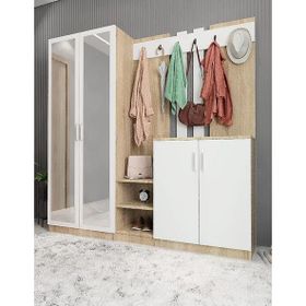 Zerka Concept Flora Aynalı Meşe Beyaz 225 cm Portmanto Vestiyer