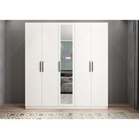 Zerka Concept Kristal 5 Kapaklı Beyaz Dolap Gardırop