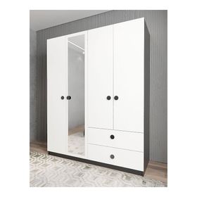 Zerka Concept Point 4 Kapaklı Füme Beyaz Gardırop Dolap