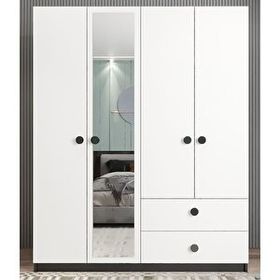 Zerka Concept Point 4 Kapaklı Füme Beyaz Gardırop Dolap