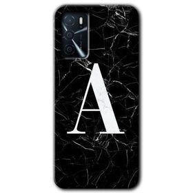 Zero Oppo A16 HD Desen Baskılı Siyah Mermer Desenli A Harfi Cep Telefonu Kılıfı