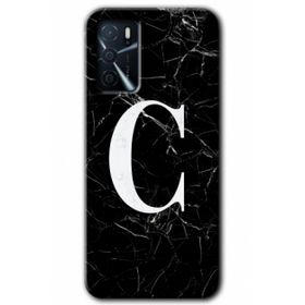 Zero Oppo A16 HD Desen Baskılı Siyah Mermer Desenli C Harfi Cep Telefonu Kılıfı