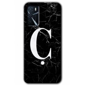 Zero Oppo A16 HD Desen Baskılı Siyah Mermer Desenli C Harfi Cep Telefonu Kılıfı