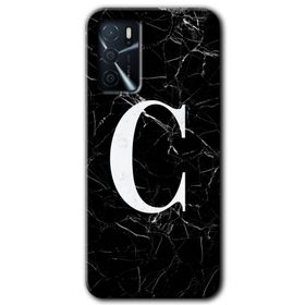 Zero Oppo A16 HD Desen Baskılı Siyah Mermer Desenli C Harfi Cep Telefonu Kılıfı