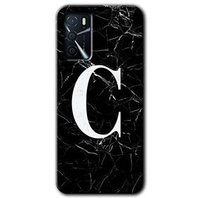 Zero Oppo A16 HD Desen Baskılı Siyah Mermer Desenli C Harfi Cep Telefonu Kılıfı