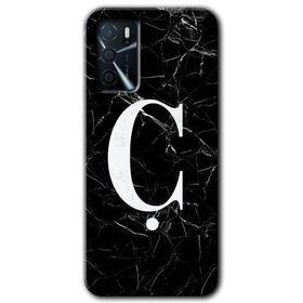 Zero Oppo A16 HD Desen Baskılı Siyah Mermer Desenli C Harfi Cep Telefonu Kılıfı