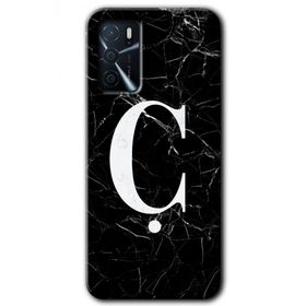 Zero Oppo A16 HD Desen Baskılı Siyah Mermer Desenli C Harfi Cep Telefonu Kılıfı
