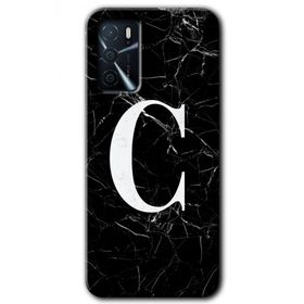 Zero Oppo A16 HD Desen Baskılı Siyah Mermer Desenli C Harfi Cep Telefonu Kılıfı