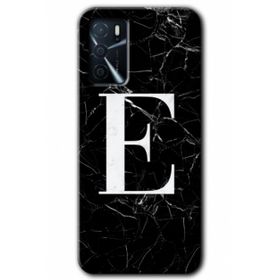 Zero Oppo A16 HD Desen Baskılı Siyah Mermer Desenli E Harfi Cep Telefonu Kılıfı