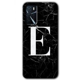 Zero Oppo A16 HD Desen Baskılı Siyah Mermer Desenli E Harfi Cep Telefonu Kılıfı