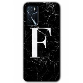 Zero Oppo A16 HD Desen Baskılı Siyah Mermer Desenli F Harfi Cep Telefonu Kılıfı