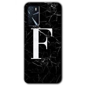 Zero Oppo A16 HD Desen Baskılı Siyah Mermer Desenli F Harfi Cep Telefonu Kılıfı
