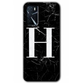 Zero Oppo A16 HD Desen Baskılı Siyah Mermer Desenli H Harfi Cep Telefonu Kılıfı