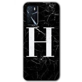 Zero Oppo A16 HD Desen Baskılı Siyah Mermer Desenli H Harfi Cep Telefonu Kılıfı