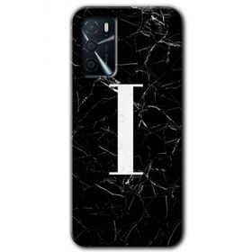 Zero Oppo A16 HD Desen Baskılı Siyah Mermer Desenli I Harfi Cep Telefonu Kılıfı