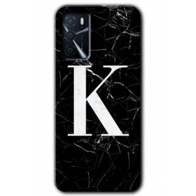 Zero Oppo A16 HD Desen Baskılı Siyah Mermer Desenli K Harfi Cep Telefonu Kılıfı