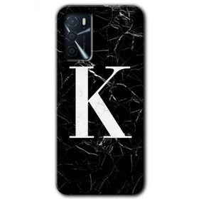 Zero Oppo A16 HD Desen Baskılı Siyah Mermer Desenli K Harfi Cep Telefonu Kılıfı