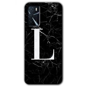 Zero Oppo A16 HD Desen Baskılı Siyah Mermer Desenli L Harfi Cep Telefonu Kılıfı