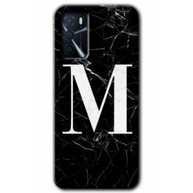 Zero Oppo A16 HD Desen Baskılı Siyah Mermer Desenli M Harfi Cep Telefonu Kılıfı