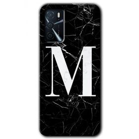 Zero Oppo A16 HD Desen Baskılı Siyah Mermer Desenli M Harfi Cep Telefonu Kılıfı