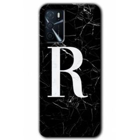Zero Oppo A16 HD Desen Baskılı Siyah Mermer Desenli R Harfi Cep Telefonu Kılıfı