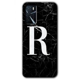 Zero Oppo A16 HD Desen Baskılı Siyah Mermer Desenli R Harfi Cep Telefonu Kılıfı