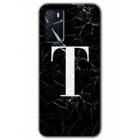 Zero Oppo A16 HD Desen Baskılı Siyah Mermer Desenli T Harfi Cep Telefonu Kılıfı