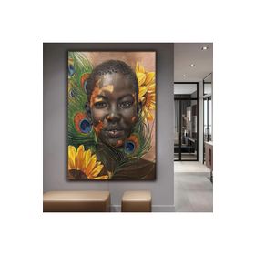 Zevahir Afrikalı Çocuk 120x80 Gümüş Ahşap Şase Dijital Baskı Kanvas Tablo