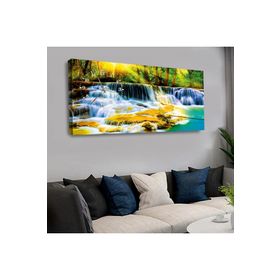 Zevahir Ağaçların Arasından Vuran Gün Işığı ve Şelale 120x60 Saatli Kanvas Tablo