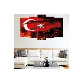 Zevahir Alevli Türk Bayrağı Solmaz 100x60 Gümüş 5 Parça MDF Tablo