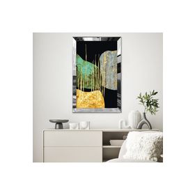 Zevahir Altın Desenli Soyut Şekiller 20x30 Gümüş Gold Aynalı Pleksi Çerçeveli MDF Tablo