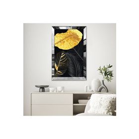 Zevahir Altın ve Gri Yapraklar 20x30 Gümüş Gold Aynalı Pleksi Çerçeveli MDF Tablo